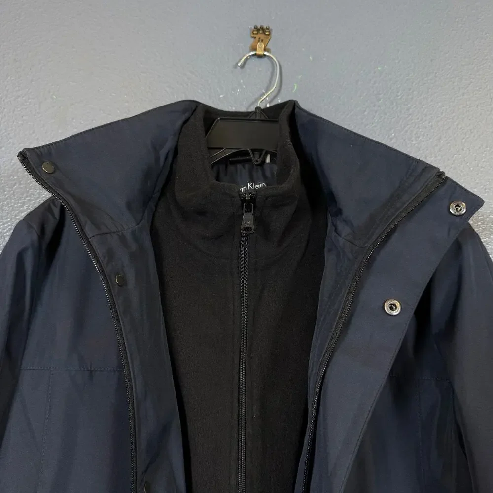 Calvin Klein S men’s blue parka down Winter Jacket Hooded Fleece